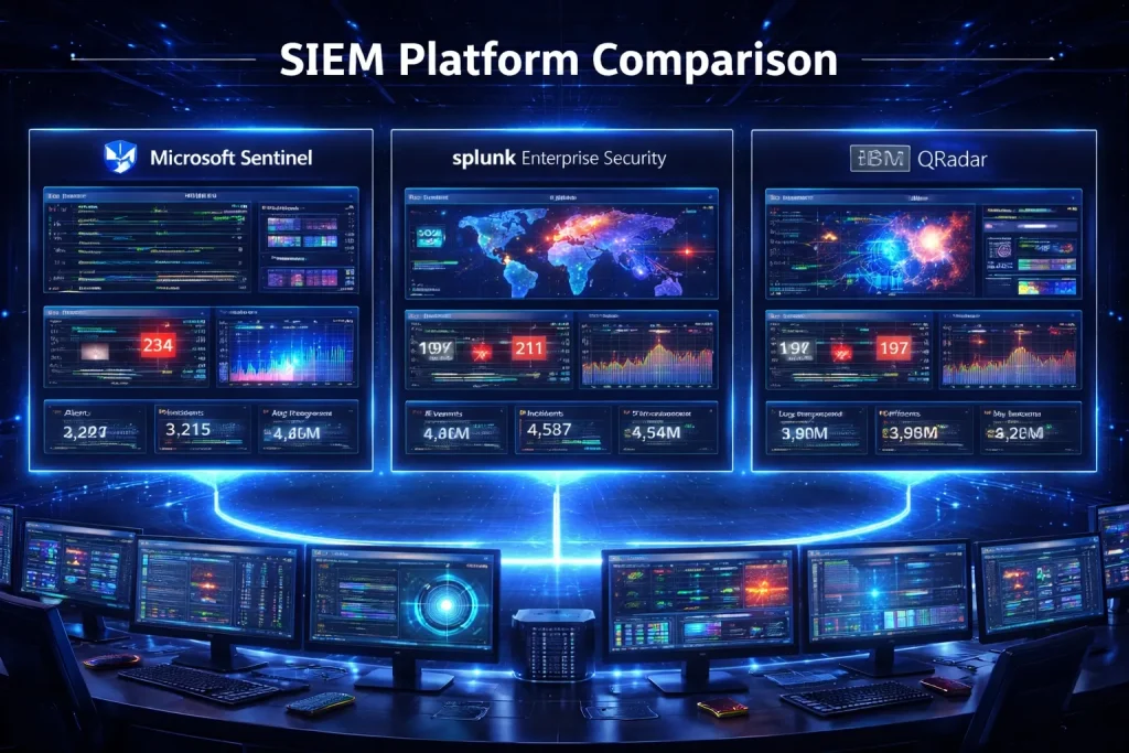 SIEM Platforms Comparison (Sentinel vs Splunk vs QRadar)
