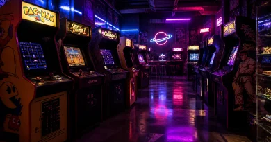 Best arcade machine games 2026 neon retro arcade room with classic cabinets