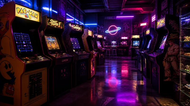Best arcade machine games 2026 neon retro arcade room with classic cabinets
