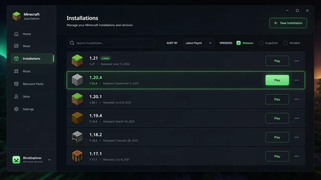 Minecraft launcher how to switch version to fix incompatible client error