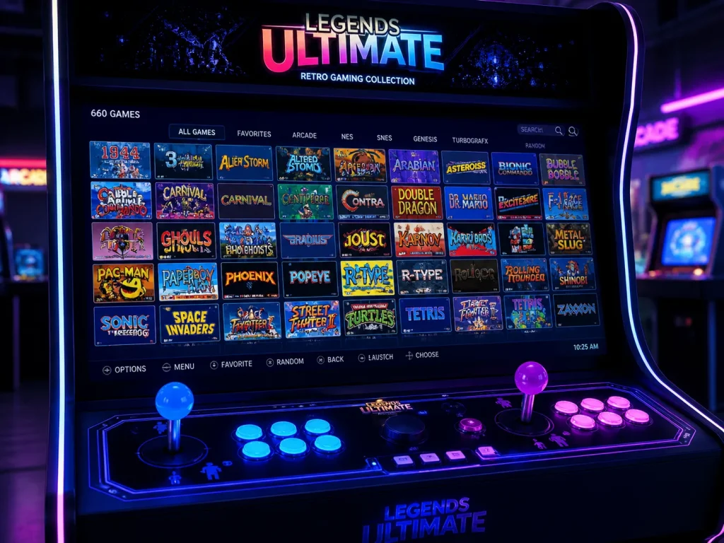Multi game arcade machine with hundreds of classic games menu screen